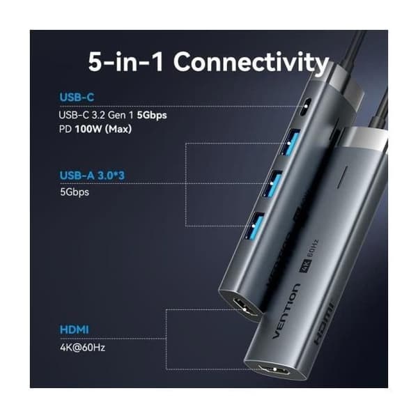 Dockningsstation USB Typ-C Vention TGMHB- 3xUSB- 1xHDMI- 1xUSB Typ-C PD