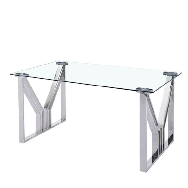 spisebord af stål i glas (180 x 90 x 75 cm)