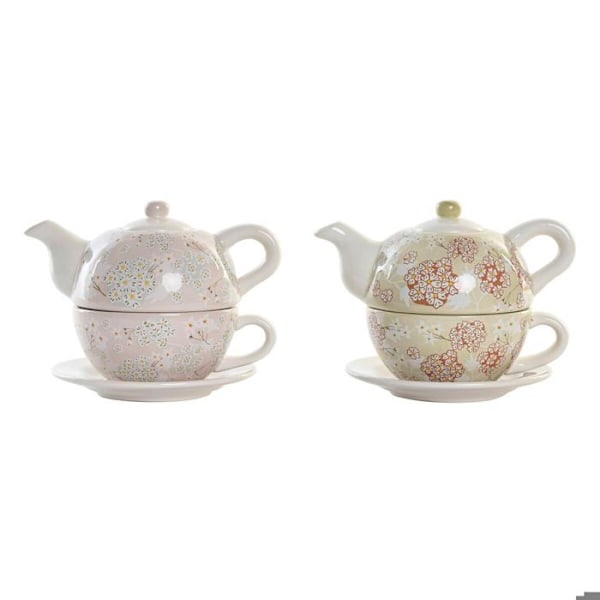 Teekande - DKD Home Decor - 750 ml - Dolomit - 2 Enheder - Hvid Vit