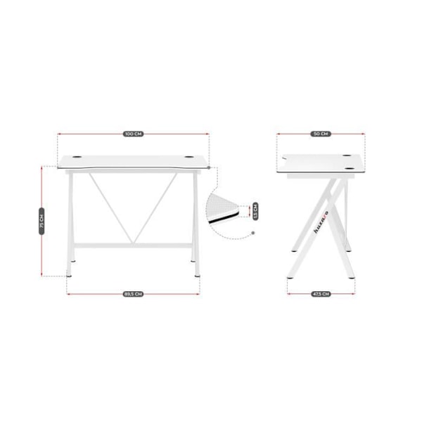 Bureau gaming HUZARO HERO 1.4 Hvid, Ergonomisk skrivebord, PC gaming, Informatik, Gamer, Spil skrivebord, 100x50x75cm Kolbelagd vit