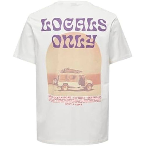 Miesten T-paita - ONLY & SONS - Onskye Reg Photo SS Tee - Valkoinen - Lyhyet hihat - Pyöristetty kaulus - XL
