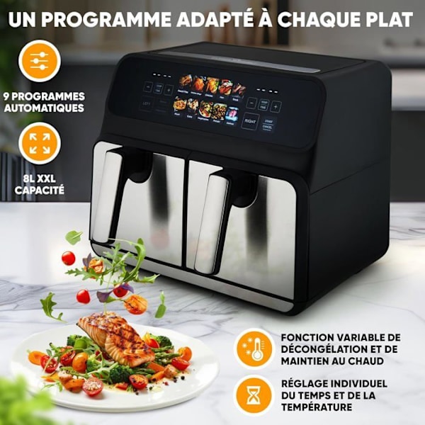 Dobbelt luftfrituregryde 2200W 8 liter (2x4 L) PROFICOOK