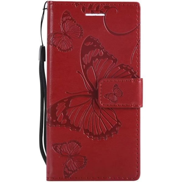 Kotelo - LuffyShop - XZ1 Compact - Nahkalompakko - 3D Butterfly - Ilmainen näytönsuoja Rød