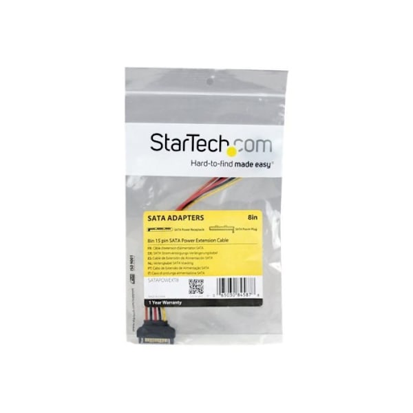 15-nastainen SATA-virtakaapelin jatko - STARTECH - 20,3 cm - Pidentää liitäntöjä