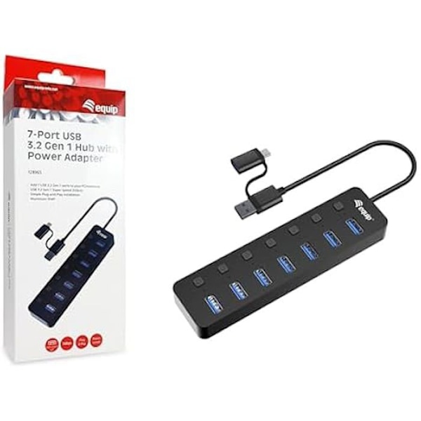 Equip 128965 Hub USB 3.2 Gen 1 7 porte med strømforsyning