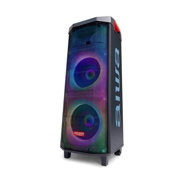 Festhøjttaler aiwa KBTUS-710 i sort med 700W effekt, Bluetooth 5.0 forbindelse, 3.5 mm stik, microSD, USB og FM, effekter. Sort