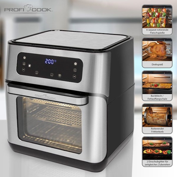 Frituregryde med varm luft uden olie Kapacitet i varmluftsovn 11 liter Proficook FR 1200 H 1500W Sort/ sølv 12003 Svart silver
