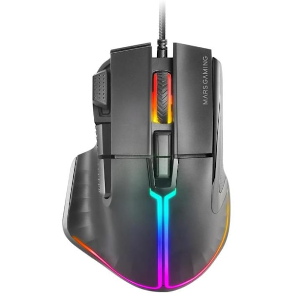 Gamingmus - Mars Gaming - MM-XT - RGB - Ergonomisk - 12800 DPI - 9 konfigurerbare knapper Sort