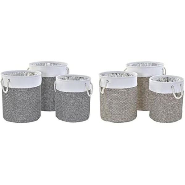 Korgset - DKD Home Decor - Standard - Polyester - Vit - 40 x 40 x 49 cm Färg: Vit, grå, brun