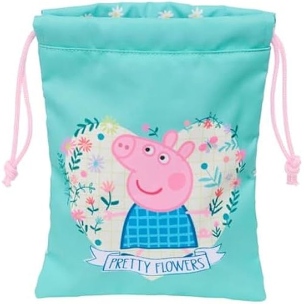 Säck för mellanmål - SAFTA - PEPPA Pig Vackra Blommor - 20 x 25 cm - Mint/grön pastel - Barn Mint/Gul pastell