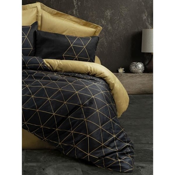 Sengetøjssæt - 1 dynebetræk 220 x 240 cm + 2 pudebetræk 60 x 60 cm - 100% forstærket bomuld - Sort guld och svart
