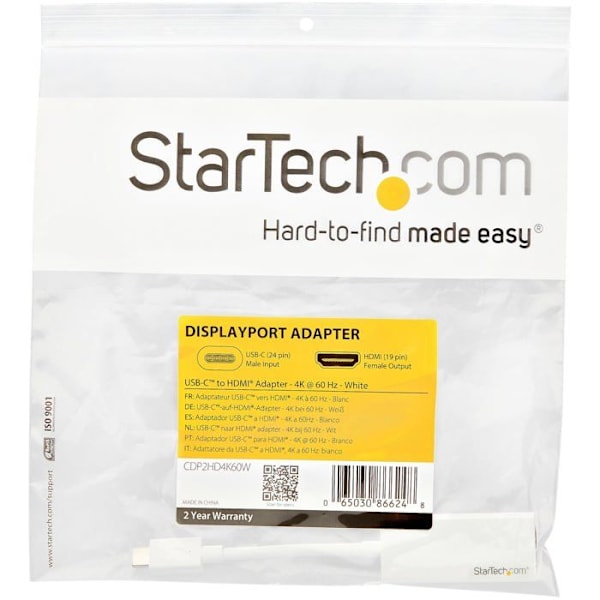 USB-C til HDMI-adapter - STARTECH - 4K 60 Hz - Hvid - Kompatibel med MacBook og HP ENVY