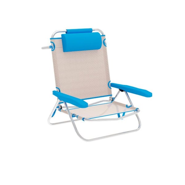 Sammenfoldelig strandstol beige og blå striber - Marbueno