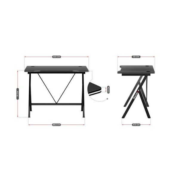 Bureau gaming HUZARO HERO 1.4 Sort, Ergonomisk Bureau, PC Gaming, IT, Gamer, Spil Bureau, 100x50x75cm sort