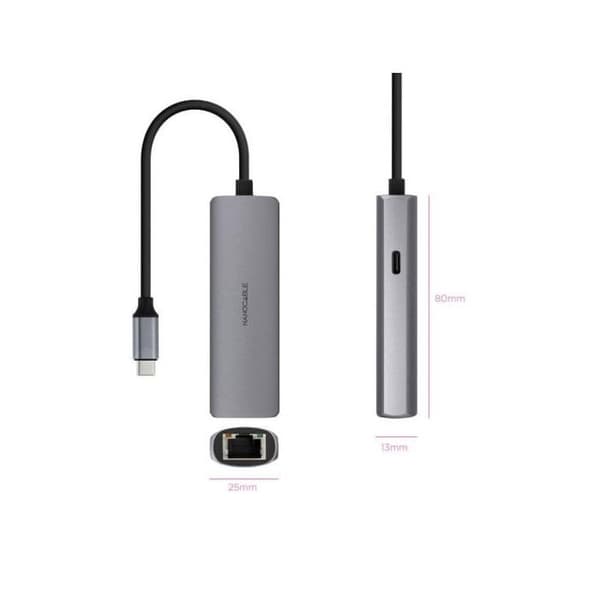 USB-C Hub - NANO CABLE - 10.16.4603 - 2 Porttia - PD 100W - Harmaa