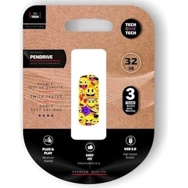 TECH ONE TECH Pendrive 32GB Emoji Collage USB 2.0 Flerfarvet