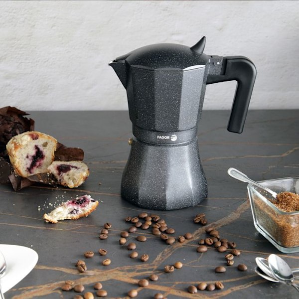Cafékanna Espresso i Aluminium, 3 Koppar Kaffe, Vitrokeramik, Gas FAGOR Tiramisú Svart 00406 Svart