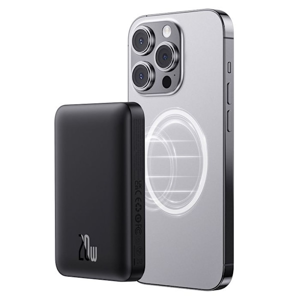 Ulkoakku Type-C Type-C, Langaton lataus, 20W, 10000mAh + Type-C kaapeli, 30cm - Baseus Mini Air (P1005900111313-00) - Musta