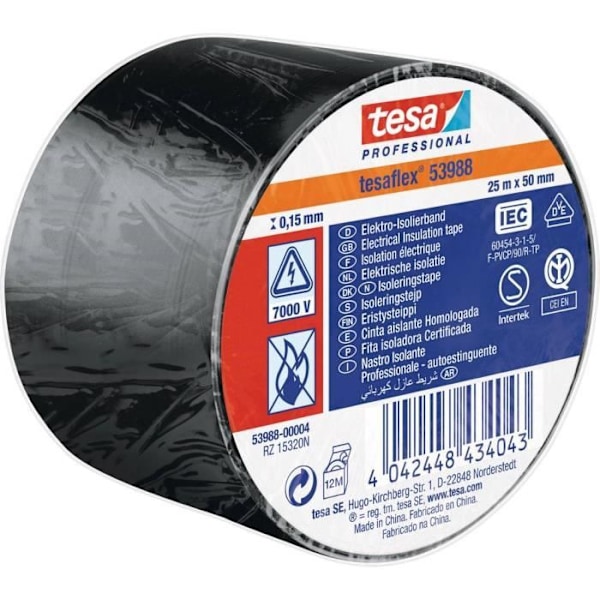 Tesa 53988-00004-00 sort isoleringstape (L x B) 25 m x 50 mm gummi 1 rulle(r) - TESA - Blandet - Sort