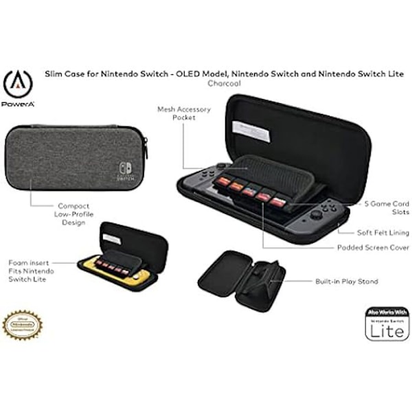 Beskyttelsesetui - PowerA - Switch/Switch Lite - Antracit - Opbevaring til spil - 2 års garanti Antracit