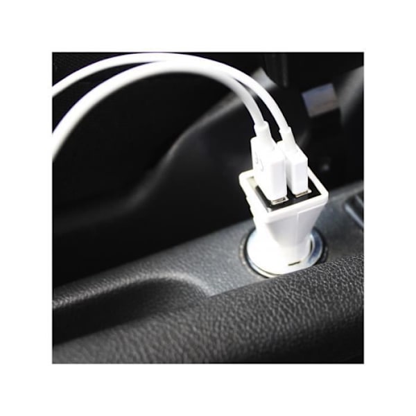 DUBBEL USB CIGARR TÄNDARE ADAPTER 3.1A VIT APP