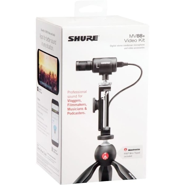 SHURE MV88+DIG-VIDKIT - Streaming - Stereo digital kondensatormikrofon til Apple og Android