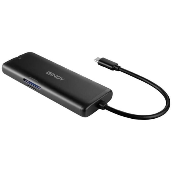 LINDY Mini USB-C dockingstation - Brandvenlig - Pass-Through Charging - Sort