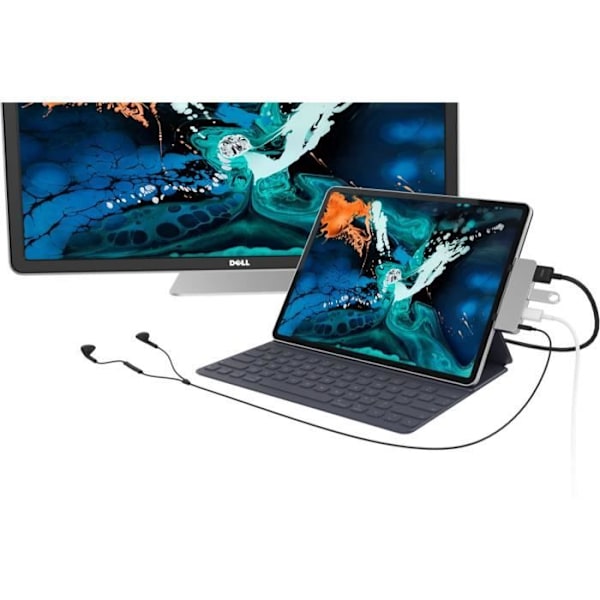 HYPER 4-in-1 HyperDrive USB-C -keskitin iPad Pro / Air - Portit: HDMI 4K30Hz - USB-A 5 Gbit / s - USB-C 5 Gbit / s 60 W - Hopea