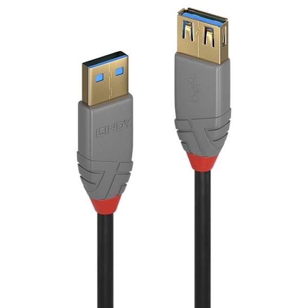 USB 3.0 typ A förlängningskabel - LINDY - Anthra Line - 3m - Dubbelskärmad - Guldpläterade kontakter