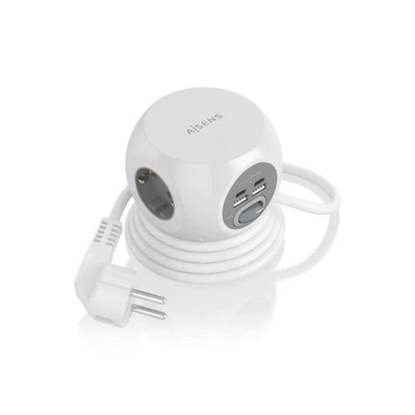 Aisens Pöytärivi 3 Liitintä + 2xUSB-C/2xUSB-A 1.4m Valkoinen
