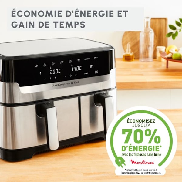 Moulinex Dual Easy Fry & Grill Inox - Luftfritös & grill - 2 lådor - EZ905D20 Rostfritt stål