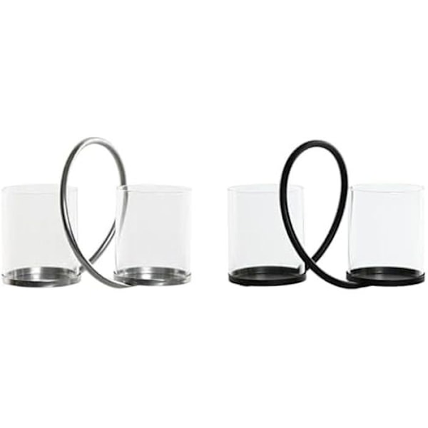 Lysestage - HOME ESPRIT - Sølv sort - Metal og glas - 19 x 24 x 18 cm - 2 stk. Flerfärgad