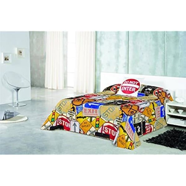 Traffic Sofa tørklæde eller sengetæppe - NATURALS - 240 x 260 cm - 100% bomuld - Blødt touch - Farverigt design Trafik