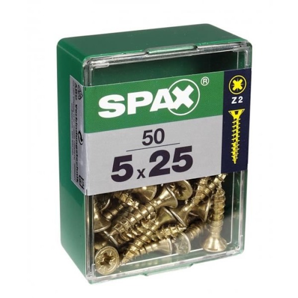 Vis - SPAX - Fased hoved - Stål - Diam.5 mm - Lang.25 mm - Pakke med 50