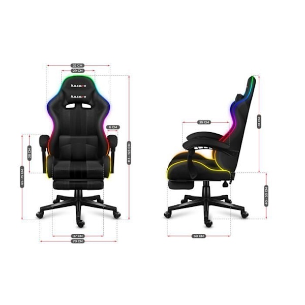Spelstol - HUZARO - Force 4.7 RGB mesh - Svankstöd - Fotstöd - Nackstöd svart