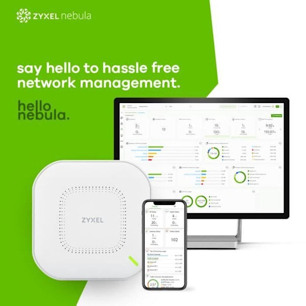 Zyxel True WiFi 6 (kaksikaistainen 802.11ax), 1,77 Gbps Hotspot, neliytiminen prosessori ja kaksi 2x2 MU-MIMO-antennia, ohjaus