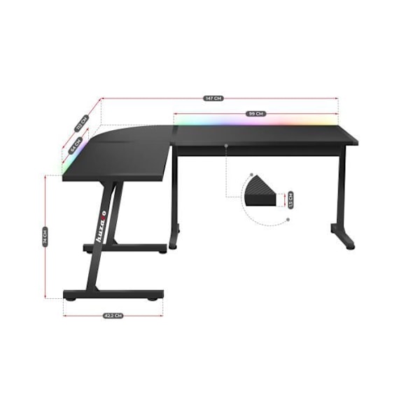 Kulma-pöytäpelipöytä - HUZARO - HERO 6.0 - LED RGB - Hiilikuitupaneeli - Ergonominen RGB