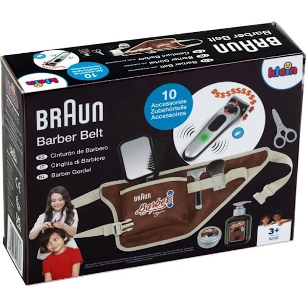 Barberbälte - KLEIN - 5838 - Med elektrisk trimmer och tillbehör - Från 3 år Brun, beige, svart, grå