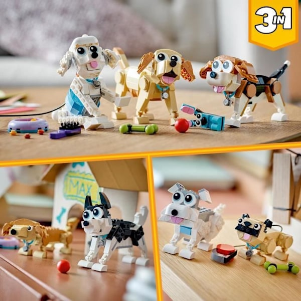 LEGO® Creator 3-i-1 31137 yndige hunde, gravhund, mops, puddelminifigurer, børn fra 7 år og opefter Flerfärgad