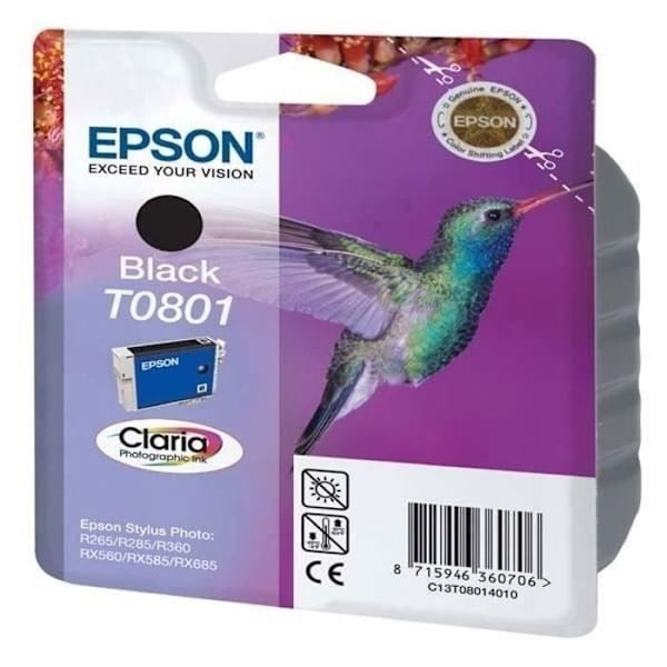 EPSON T0801 sort blækpatron - Hummingbird (C13T08014011)