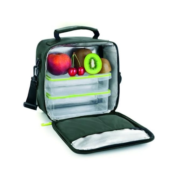 Frokostkasse - IBILI - 753450 - Sort - 22 x 22 x 12 cm - 2 grønne beholdere svart