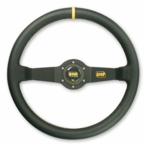 Volant rally - OMP - 35cm - Sort læder - 6 huller 35mm - Tulipé og anodiseret