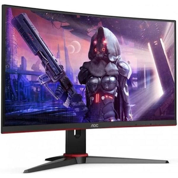 Buet PC Gamer-skærm - AOC C24G2AE/BK - 23,6" FHD - VA-panel - 1ms - 165Hz - HDMI / VGA / DisplayPort - FreeSync Premium Sort, Rød