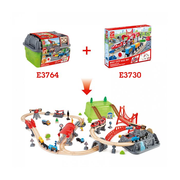 Hape Railwayn kauharakentajan junapiiri ja sen säilytyslaatikko 3 - 6 vuotta, 6 vuotta ja ylöspäin Flerfärgad