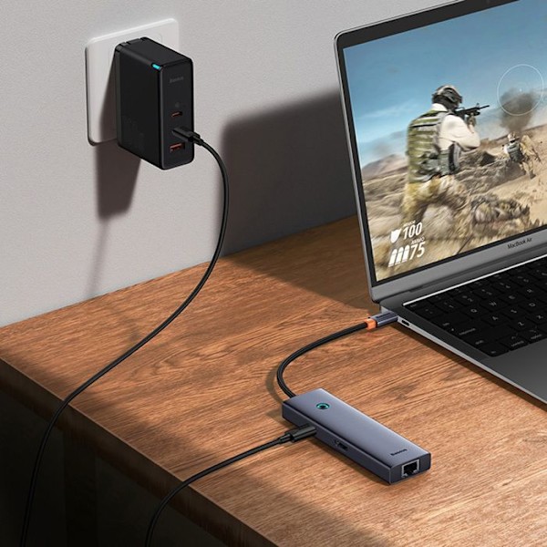 USB-C-hubb - Baseus - UltraJoy - 4K@60Hz - 6 portar - Grå sidereal