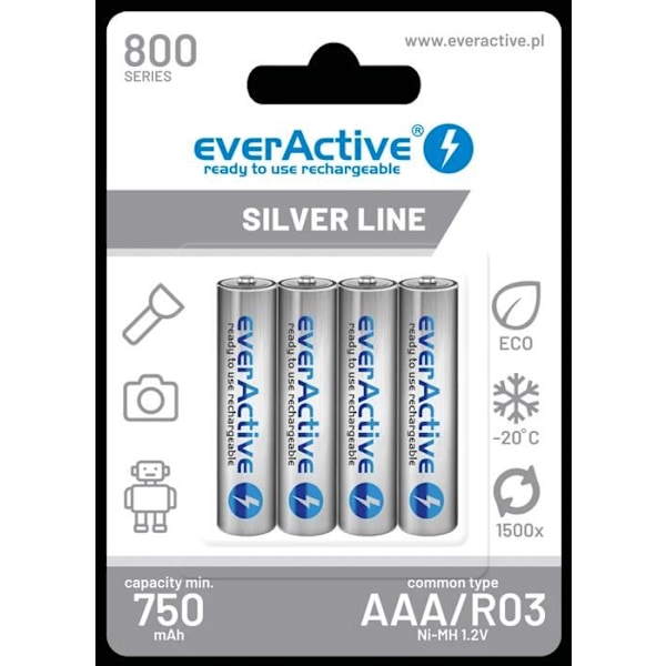 4 kpl EVERACTIVE AAA ladattavia 750 mAh läpipainopakkaus
