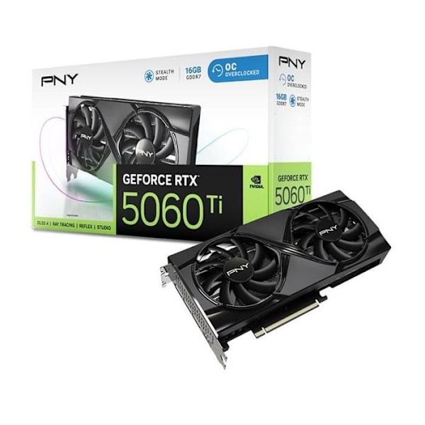 PNY - Grafikkort - GeForce RTX™ 5060 Ti - 16GB - Overclocked Dual Fan DLSS 4 Sort