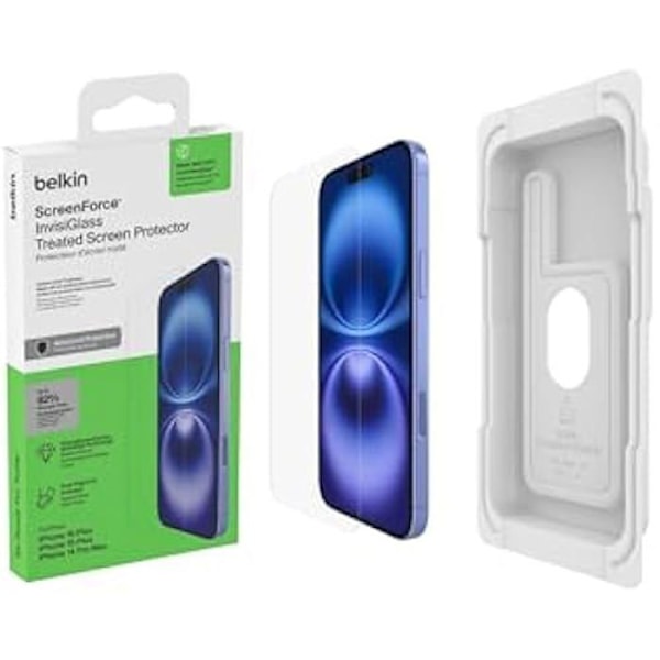 Beskyttelsesglas - BELKIN - InvisiGlass - iPhone 16 Plus - Ridseresistent - 0,29 mm - Easy Align