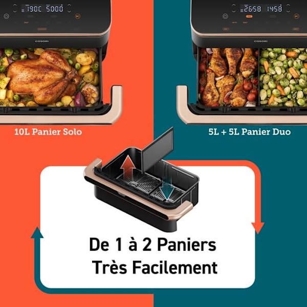 Luftfriter - COSORI - Twinfry Chef Edition - 10 Liter - 2800 W - Temperatur 35°C-240°C Svart / Koppar