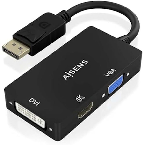 DisplayPort Konverter - AISENS - A125-0861 - VGA/DVI/HDMI - 4K ved 60 Hz - Sort 15 cm